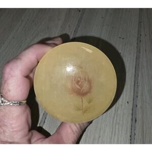 Vintage Alabaster Pocket/Trinket Box Pink Rose Detail Vanity Decor Victorian